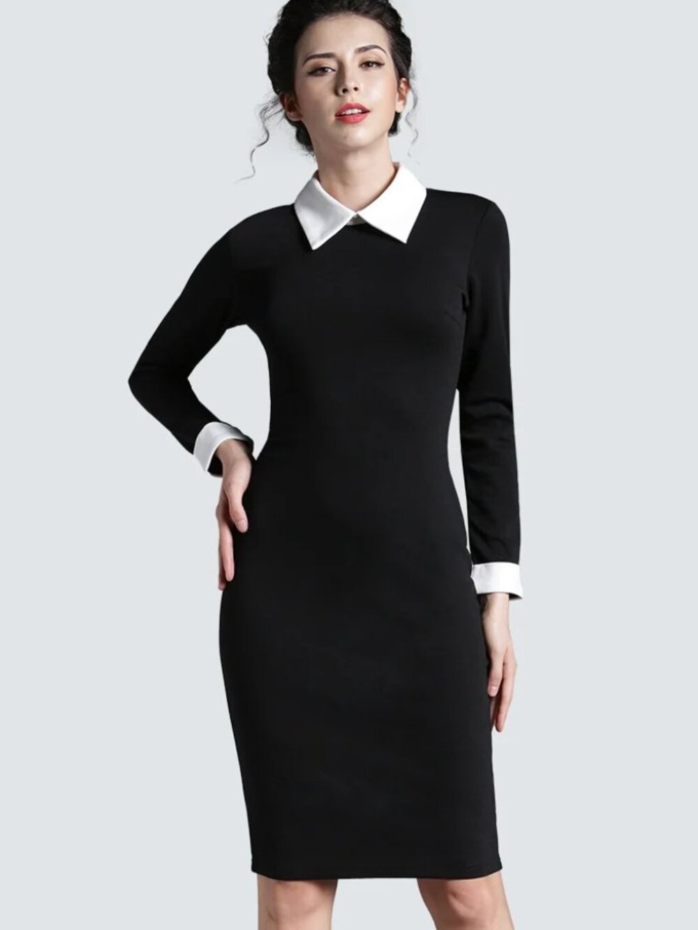 Wednesday Addams Style Black Dress White Collar - Large / 10